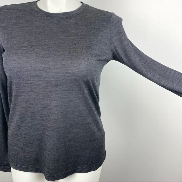 BOMBAS Dark Gray Long Sleeve Top Thumb Holes Merino Wool Blend Medium - Picture 6 of 12
